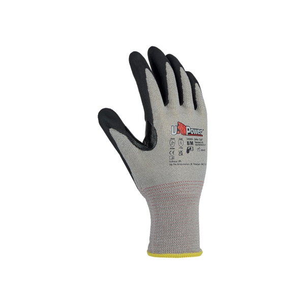 Upower High Guantes de Trabajo Anticorte - Talla 11 - Alta Proteccion Mecanica y Termica, Refuerzo Estrategico, Palma en Nano Espuma de Nitrilo, Forro en Grafeno, Funcion Tactil - Color Gris y Negro