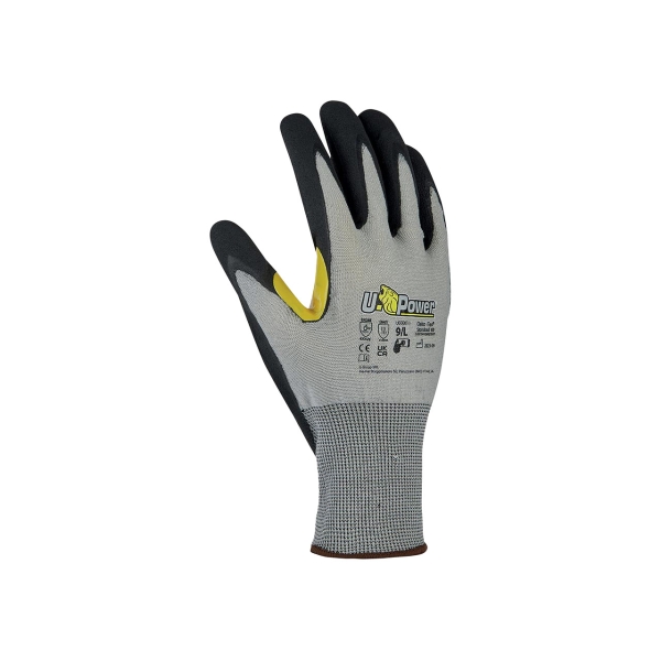 Upower Kai Guante Resistente a Cortes - Talla 7 - Proteccion Mecanica y Termica, Alta Destreza, Resistencia a la Abrasion, Refuerzo Duradero, Compatible con Pantallas Tactiles - Color Amarillo y Gris