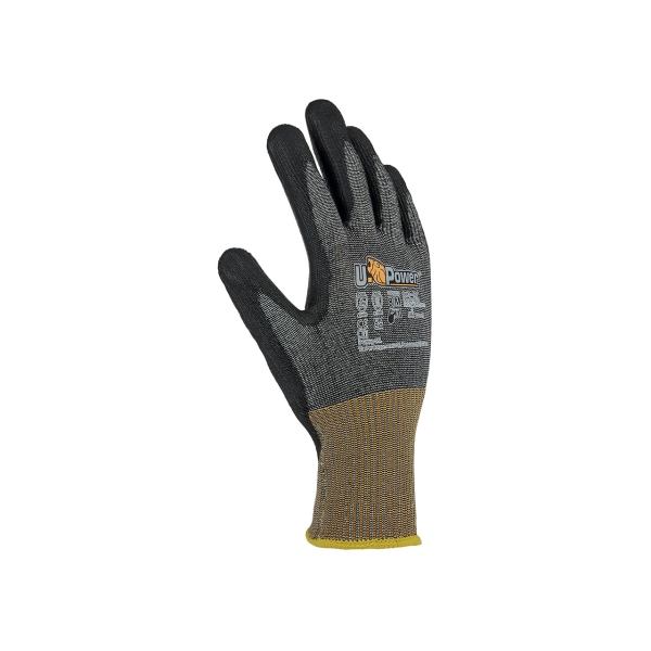 Upower Bachata Guantes de Trabajo Anticorte - Talla 11 - Resistencia Mecanica y Termica, Acabado de 13 Agujas, Revestimiento PU-FOAM, Compatibles con Pantallas Tactiles, Ajuste Seguro - Color Naranja y Gris