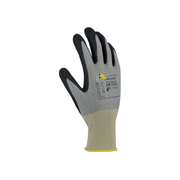 Upower Rumba Guantes de Trabajo Anticorte - Talla 7 - Proteccion Mecanica y Termica, Agarre y Sensibilidad Tactil, Compatibles con Pantallas Tactiles, Revestimiento Flexible - Color Gris y Amarillo