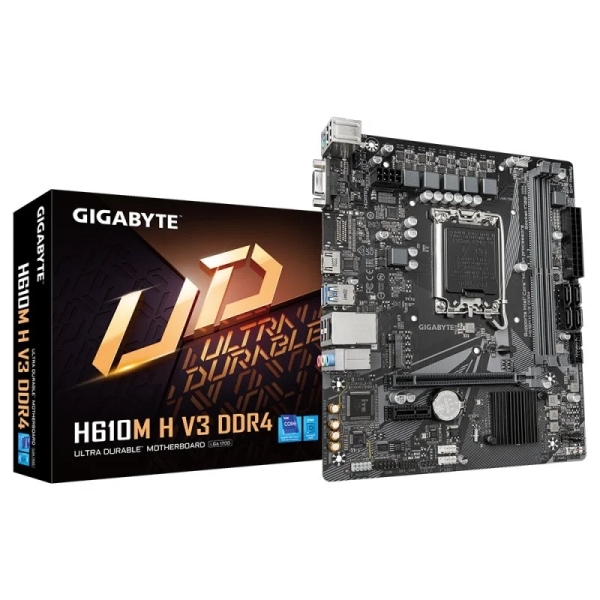 Gigabyte H610M H V3 Placa Base Intel1700 2x DDR4 - M.2, SATA, PCIe3.0 - HDMI, DVI, VGA, RJ-45, USB 3.2 - MicroATX Gigabyte H610M H V3 Placa Base Intel1700 2x DDR4 - M.2, SATA, PCIe3.0 - HDMI, DVI, VGA, RJ-45, USB 3.2 - MicroATX