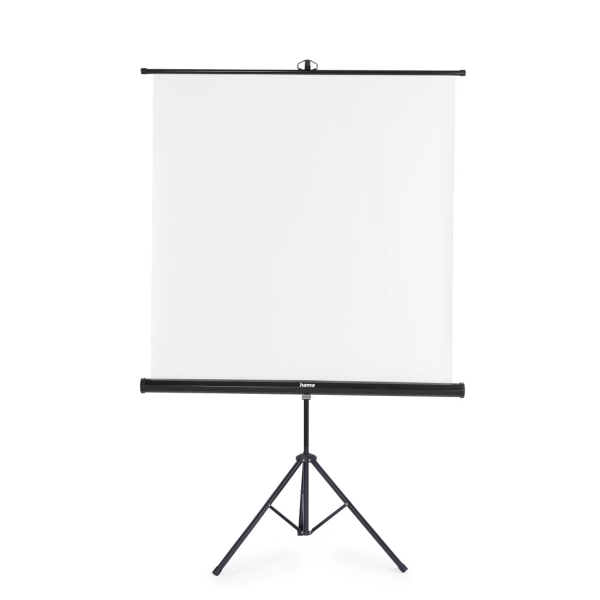 Hama Pantalla Proyector con Tripode - Cuerpo Metalico - PVC - Formato 1:1 - Mecanismo de Resorte - 380 Micras de Grosor - 125x125cm - Color Blanco