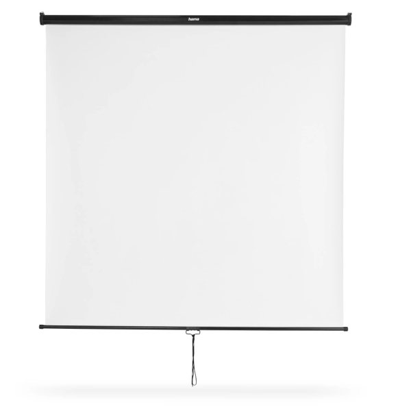 Hama Pantalla Proyector Enrollable - Cuerpo Metalico - PVC - Formato 1:1 - Instalacion en Techo o Pared - 380 Micras de Grosor - 175x175cm - Color Blanco