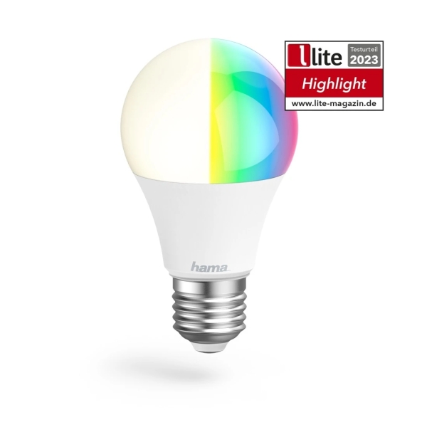 Hama Bombilla LED E27 Inteligente - Potencia 10W - RGBCCT - WiFi - Compatible con Asistente de Voz - Control con App - IP20 - Color Blanco