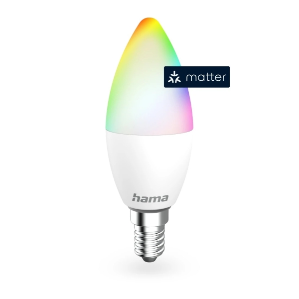 Hama Bombilla LED E14 Inteligente - Potencia 4.9W - RGBW - WiFi - Compatible con Asistente de Voz - Control con App - Forma de Vela - IP20 - Color Blanco
