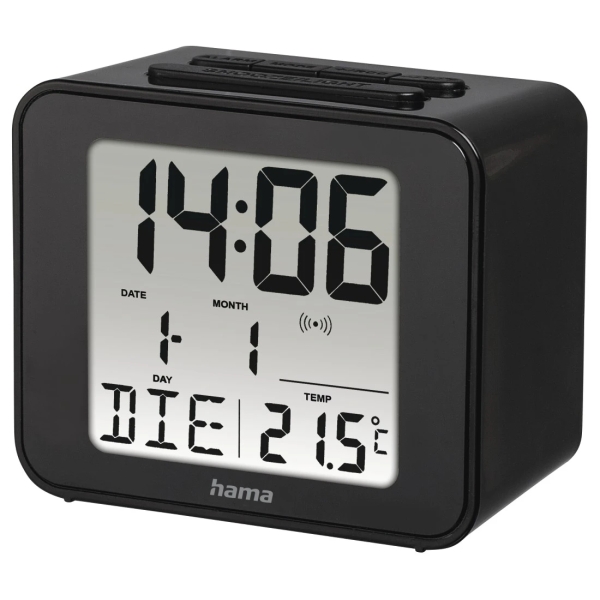 Hama Cube Radio Reloj Despertador - Pantalla Digital - Termometro - Funcion de Repeticion de Alarma - Zona Horaria Ajustable - 7x4x6cm - Color Negro