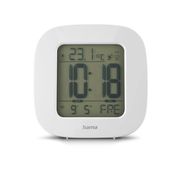 Hama Rc 45 Radio Reloj Despertador - Termometro - Pantalla Digital - Funcion de Repeticion de Alarma - Zona Horaria Ajustable - 7.8x4x7.8cm - Color Blanco