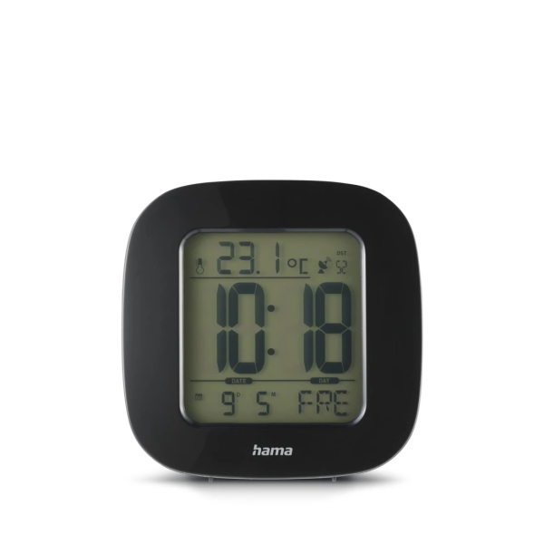 Hama Rc 45 Radio Reloj Despertador - Pantalla Digital - Termometro - Funcion de Repeticion de Alarma - Zona Horaria Ajustable - 7.8x4x7.8cm - Color Negro