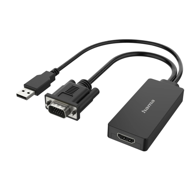 Hama Essential Adaptador de Video - Entrada VGA y USB-A Macho - Salida HDMI Hembra - Color Negro Hama Essential Adaptador de Video - Entrada VGA y USB-A Macho - Salida HDMI Hembra - Color Negro