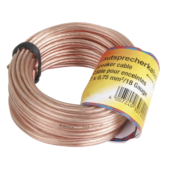 Hama Entry Cable de Altavoz de 2 Nucleos - Seccion 0.75mm2 - Longitud 20m - Color Transparente