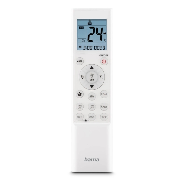 Hama Mando a Distancia para Aire Acondicionado - Universal - Soporte de Pared Incluido - Pantalla LCD - Temporizador - Alcance 5m - 16 Botones - Color Blanco