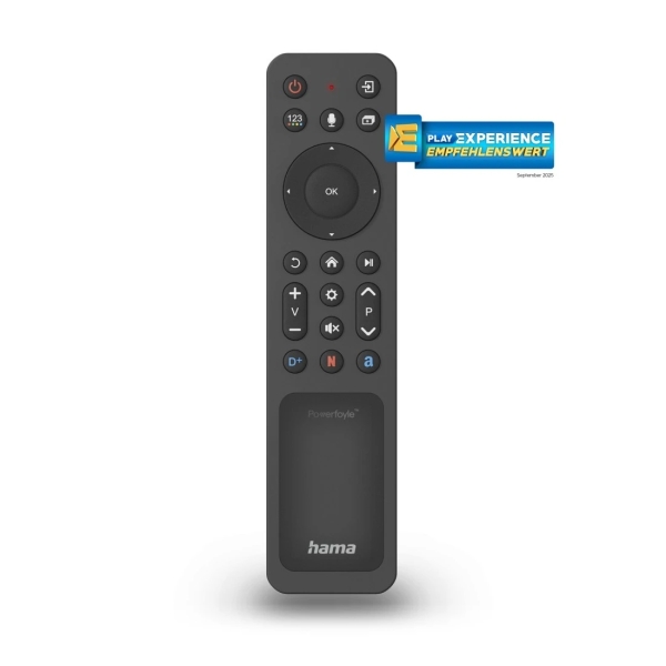 Hama Mando a Distancia para Smart TV Samsung - Bluetooth - Alcance 10m - 22 Botones - Acceso Directo a Plataformas de Streaming - Panel Solar de Carga - 17.7x4x1.8cm - Color Negro