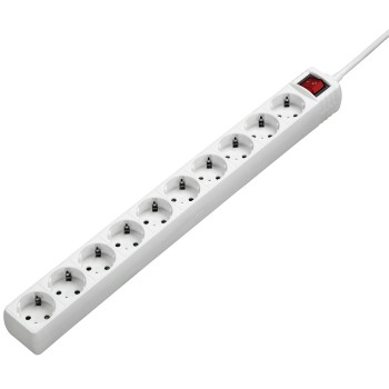 Hama Regleta Alimentacion con 10 Tomas - Cable 3m - Voltaje 230V - Interruptor Iluminado - Color Blanco