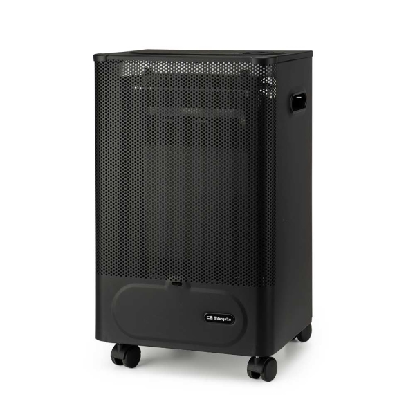 Orbegozo HBF 50 Estufa a Gas Compacta de Llama Azul - Potencia Calorifica de 2000W - Triple Sistema de Seguridad - Clase Energetica B - Ruedas y Asas de Transporte - Gas Butano/Propano - 35x60x32cm - Color negro