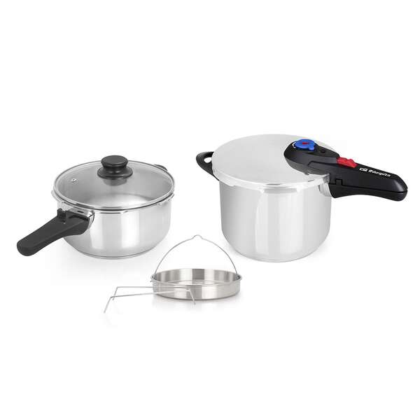 Orbegozo HP 4566 Olla Rapida de Acero Inoxidable - Dos Ollas con Sistema de Seguridad - Fondo Termo Difusor - Selector Gradual de Presion - Accesorio para Cocinar al Vapor Orbegozo HP 4566 Olla Rapida de Acero Inoxidable - Dos Ollas con Sistema de Seguridad - Fondo Termo Difusor - Selector Gradual de Presion - Accesorio para Cocinar al Vapor