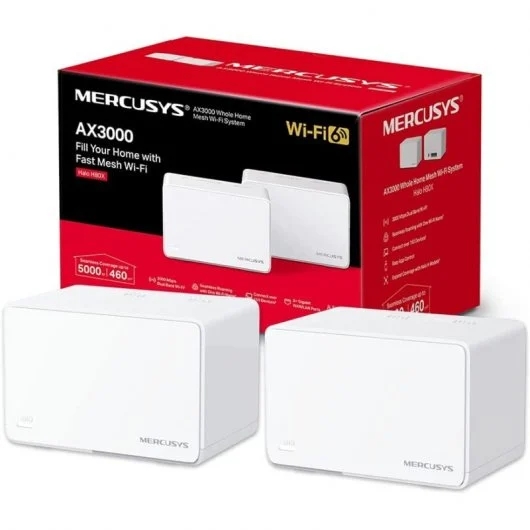 Mercusys Halo H80X Sistema Wi-Fi 6 Mesh AX3000 Doble Banda - 2 Unidades Halo - Cobertura hasta 650 m² - 3 Puertos Gigabit por Unidad Halo - Color Blanco Mercusys Halo H80X Sistema Wi-Fi 6 Mesh AX3000 Doble Banda - 2 Unidades Halo - Cobertura hasta 650 m² - 3 Puertos Gigabit por Unidad Halo - Color Blanco