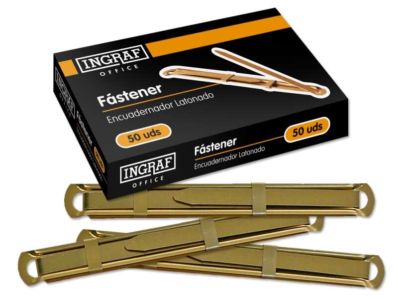 Ingraf Pack de 50 Fasteners - Latonado para Encuadernacion Rapida y Resistente - Incluye Lengüeta y Corredera - Color Oro Ingraf Pack de 50 Fasteners - Latonado para Encuadernacion Rapida y Resistente - Incluye Lengüeta y Corredera - Color Oro