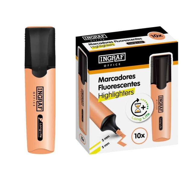 Ingraf Long-Life Marcador Fluorescente - Punta Biselada - Trazo 2-5mm - Tinta Base de Agua - Color Naranja Ingraf Long-Life Marcador Fluorescente - Punta Biselada - Trazo 2-5mm - Tinta Base de Agua - Color Naranja