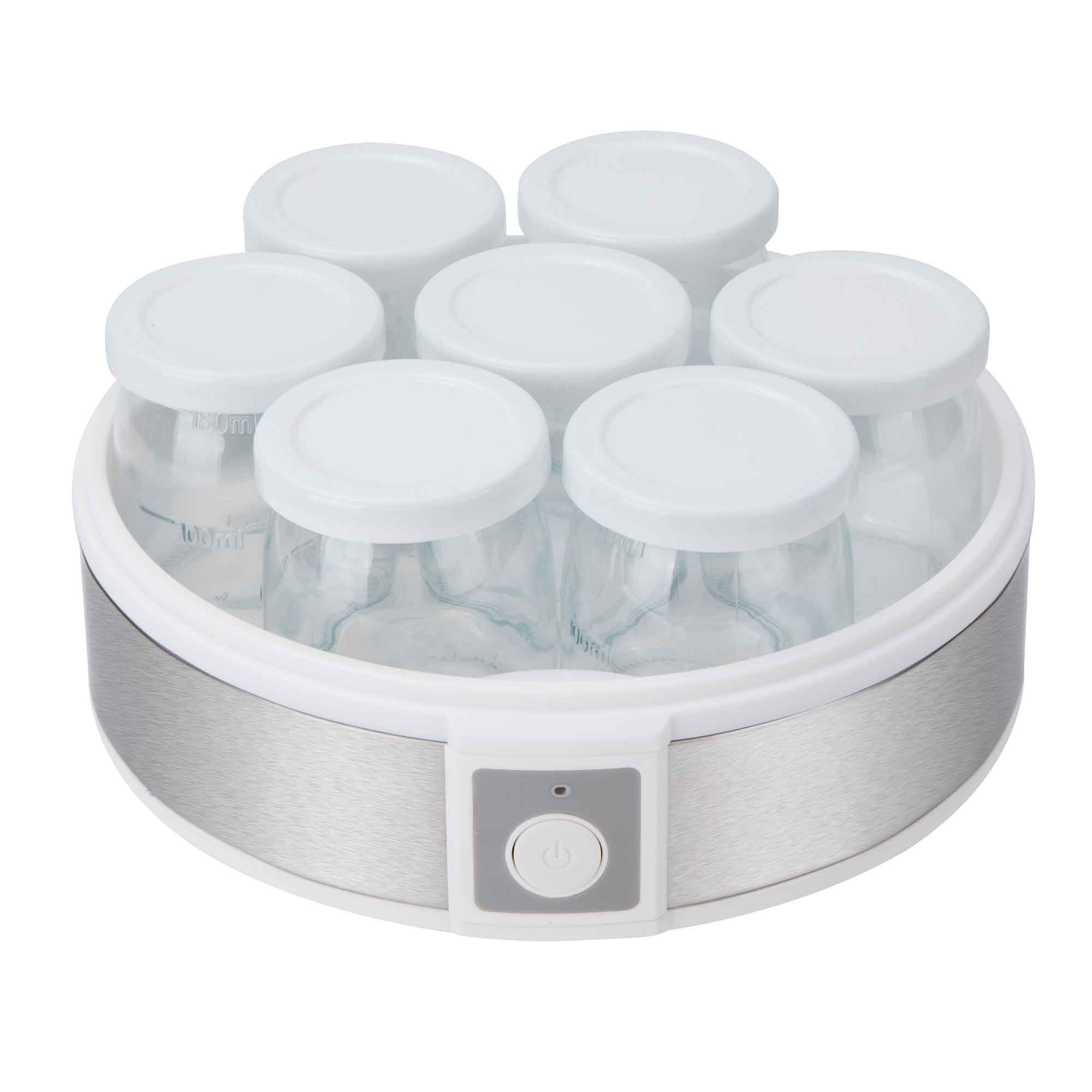 Jata JEYG2266 Yogurtera 20W - 7 Tarros de Cristal 180ml cada uno - Libre de BPA - Patas Antideslizantes - Base de Acero Inoxidable