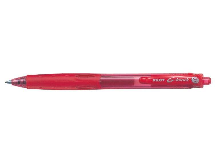 Pilot Boligrafo de Gel G-Knock - Recargable - Fabricado con Plastico Reciclado - Punta de Bola 0.7mm - Trazo 0.32mm - Color Rojo