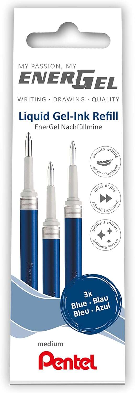 Pentel EnerGel X Pack de 3 Recambios para BL57, BL77, BL107, BL117, BL407, BL2007, BL2507 - Color Azul