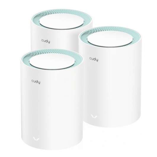 Cudy M1300 Pack de 3 Sistemas WiFi Mesh AC1200 Dual Band - 867Mbps en 5GHz, 300Mbps en 2,4GHz - 1x Puerto LAN 1000/100/10Mbps, 1x Puerto WAN 1000/100/10Mbps - 2 Antenas Internas Cudy M1300 Pack de 3 Sistemas WiFi Mesh AC1200 Dual Band - 867Mbps en 5GHz, 300Mbps en 2,4GHz - 1x Puerto LAN 1000/100/10Mbps, 1x Puerto WAN 1000/100/10Mbps - 2 Antenas Internas