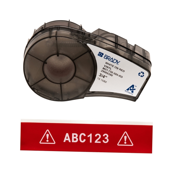 Brady M21-750-595-RD Cinta de Etiquetas Original Vinilo - Texto Blanco sobre Fondo Rojo - Ancho 19,1mm x 6,40m Brady M21-750-595-RD Cinta de Etiquetas Original Vinilo - Texto Blanco sobre Fondo Rojo - Ancho 19,1mm x 6,40m