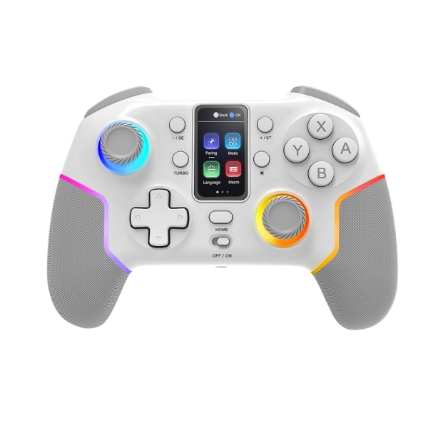 Mars Gaming MGP-V3 Controlador Inalambrico - Bluetooth - Autonomia hasta 9h - Jack 3.5mm - Luz RGB - 1000mAh - Cable USB-C de 1m - Pantalla LCD - Goma Antideslizante - 157x108x56mm - Color Blanco