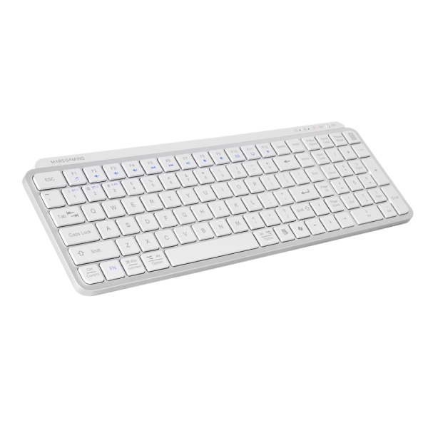 Mars Gaming MK-SILENKEYS Teclado Completo Inalambrico - Bluetooth - Disposicion Portuguesa QWERTY PT - 720mAh - Teclas Silenciosas de Perfil Bajo - Accesos Directos - 384x132x24mm - Color Blanco