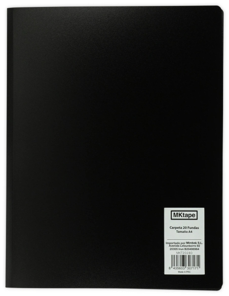 MKtape Carpeta con 20 Fundas Portadocumentos - Tamaño A4 - Color Negro