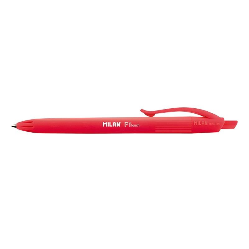 Milan P1 Touch Boligrafo de bola retractil - Punta redonda 1.0 mm - Tinta de Aceite - Escritura suave - 1.200m de escritura - Color Rojo