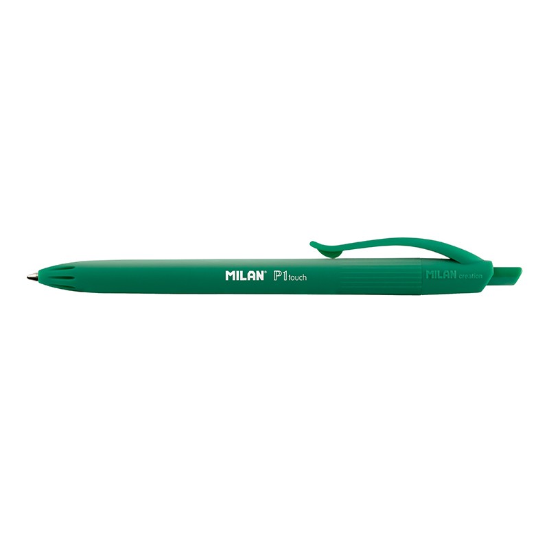 Milan P1 Touch Boligrafo de bola retractil - Punta redonda 1.0 mm - Tinta de Aceite - Escritura suave - 1.200m de escritura - Color Verde