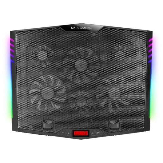 Mars Gaming MNBC5 Base de Refrigeracion para Portatil hasta 19\" - 6 Ventiladores - 7 Posiciones de Inclinacion - Iluminacion ARGB Dinamica - Base para Smartphone - Rejilla de Aluminio - 2 Puertos USB 2.0