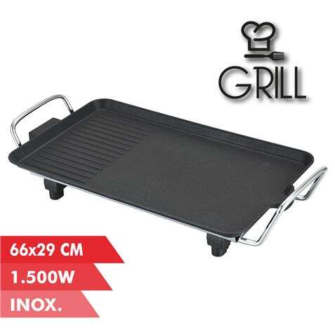Muvip Plancha de Asar Electrica 1500W - 2 Zonas Lisa y Grill - Placa Antiadherente - Asas Tacto Frio - Termostato Extraible - Superficie 66x29cm Muvip Plancha de Asar Electrica 1500W - 2 Zonas Lisa y Grill - Placa Antiadherente - Asas Tacto Frio - Termostato Extraible - Superficie 66x29cm