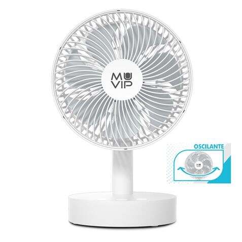 Muvip Ventilador de Sobremesa Portatil Oscilante 12W 19cm de Diametro - 4 Velocidades - Oscilacion hasta 70º - Angulo Ajustable hasta 90º - Autonomia hasta 11h - Color Blanco Muvip Ventilador de Sobremesa Portatil Oscilante 12W 19cm de Diametro - 4 Velocidades - Oscilacion hasta 70º - Angulo Ajustable hasta 90º - Autonomia hasta 11h - Color Blanco
