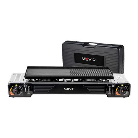 Muvip Cocina de Gas Portatil 2 Fuegos - Doble Bombona - Encendido Automatico - Quemador de Aluminio - Valvula de Doble Sellado - Proteccion Contra Sobretension - Plancha de Asado + Maleta de Transporte Muvip Cocina de Gas Portatil 2 Fuegos - Doble Bombona - Encendido Automatico - Quemador de Aluminio - Valvula de Doble Sellado - Proteccion Contra Sobretension - Plancha de Asado + Maleta de Transporte