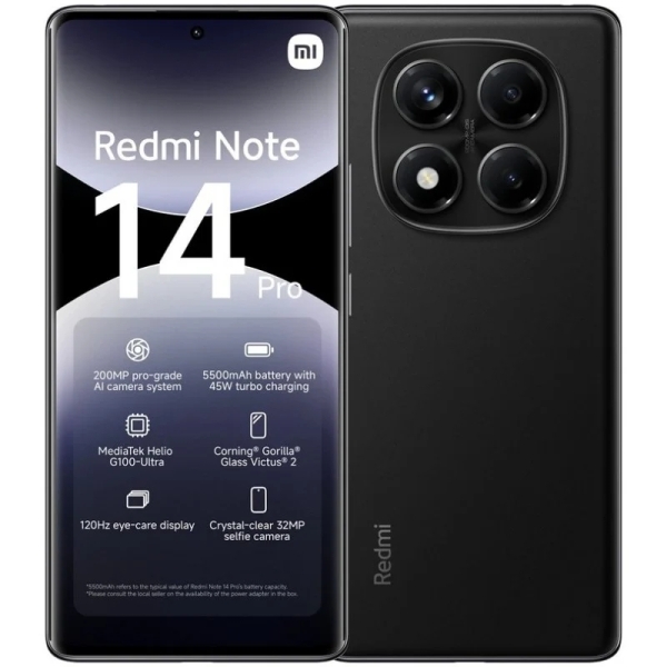 Xiaomi Redmi Note 14 PRO Smartphone Pantalla AMOLED 6.67\" - 8GB - 256GB - Camara Principal 200MP - Bateria 5500mAh - HyperCharge 45W - Color Negro