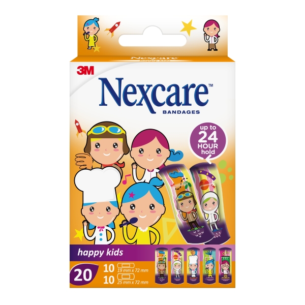 Nexcare Happy Kids Professions Pack de 20 Apositos Surtidos - Transpirables - para Pieles Delicadas - Color Estampado Infantil