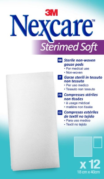 Nexcare Sterimed Pack de 12 Compresas de Gasa No Tejida - 18x40cm - Esteril - Transpirables - Color Blanco