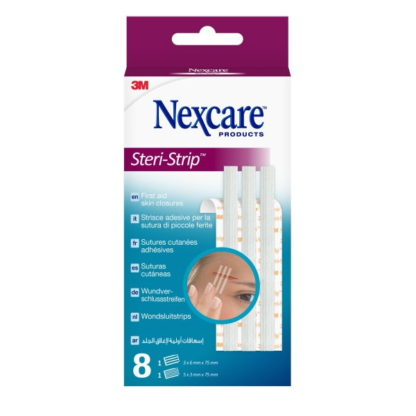 Nexcare Steri-Strip Pack de 8 Suturas Cutaneas Surtidas - Adhesivas - Transpirable - Color Blanco