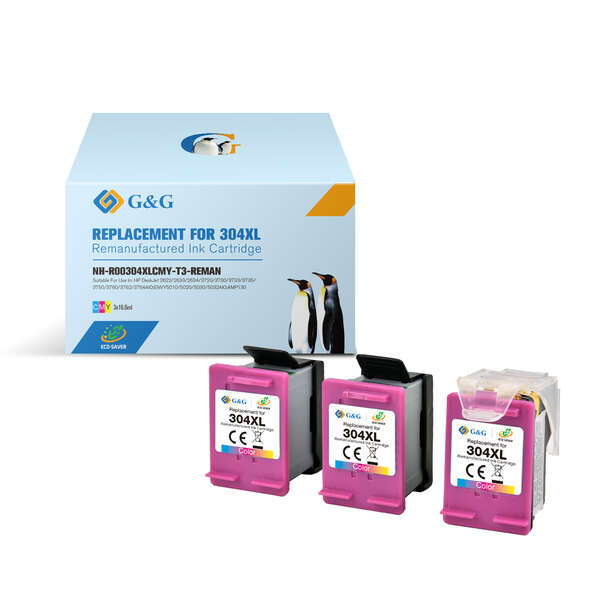 G&G HP 304XL Color Pack de 3 Cartuchos de Tinta Remanufacturados - Eco Saver - Muestra Nivel de Tinta - Reemplaza N9K07AE/N9K05AE/B7RT9AE/B7RT6AE
