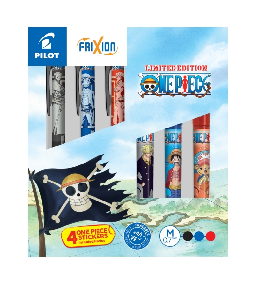Pilot One Piece Caja Coleccionista con 3 Boligrafos Frixion Ball + 3 Boligrafos Frixion Ball Plus + 4 Stickers de Regalo - Borrables - Recargables - Colores Surtidos