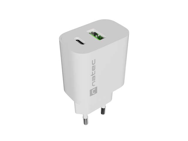 Natec Ribera Cargador de Pared 20W - 1xUSB-A + 1xUSB-C - Carga Rapida - 2 Dispositivos Simultaneos - Color Blanco Natec Ribera Cargador de Pared 20W - 1xUSB-A + 1xUSB-C - Carga Rapida - 2 Dispositivos Simultaneos - Color Blanco