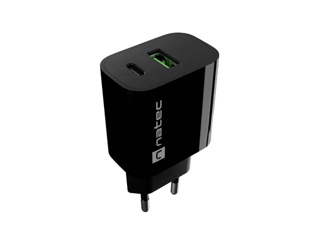 Natec Ribera Cargador de Pared 20W - 1xUSB-A + 1xUSB-C - Carga Rapida - 2 Dispositivos Simultaneos - Color Negro Natec Ribera Cargador de Pared 20W - 1xUSB-A + 1xUSB-C - Carga Rapida - 2 Dispositivos Simultaneos - Color Negro