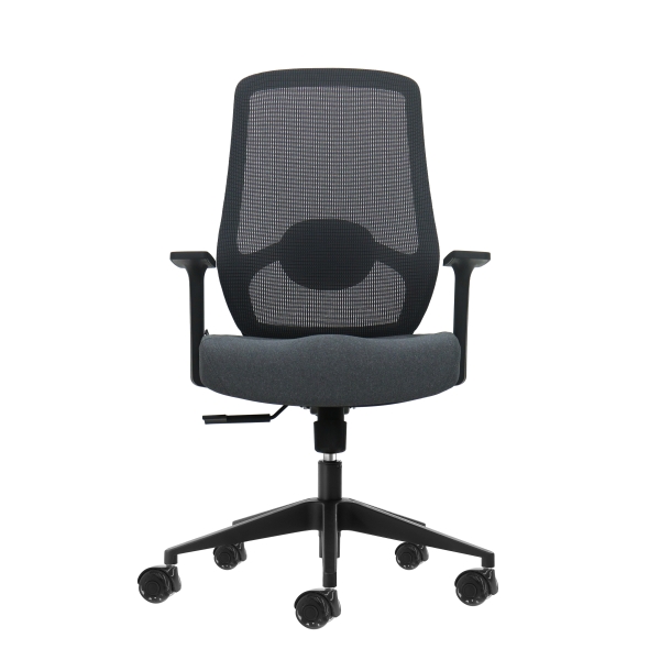 Oqonos Cherg 002 Silla de Oficina Ergonomica con Soporte Lumbar Ajustable en Altura y Profundidad, Respaldo de Malla Transpirable, Reposabrazos Fijos, Asiento Ergonomico Moldeado y Ruedas de Silicona - Gris con Estructura Negra
