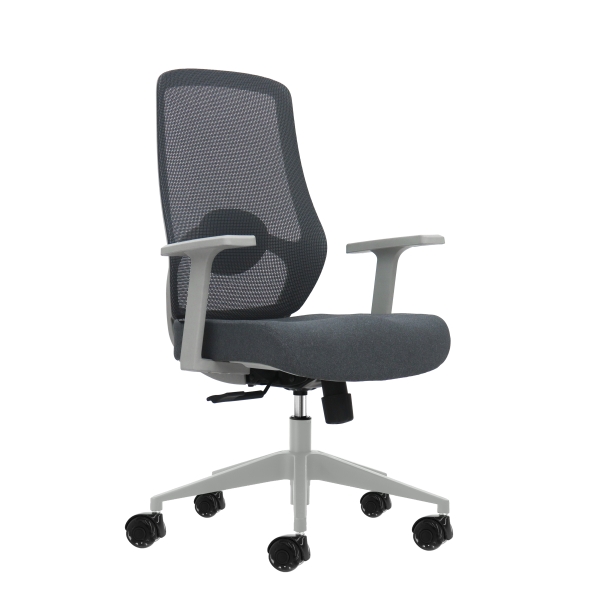 Oqonos Cherg 003 Silla de Oficina Ergonomica con Soporte Lumbar Ajustable en Altura y Profundidad, Respaldo de Malla Transpirable, Reposabrazos Fijos, Asiento Ergonomico Moldeado y Ruedas de Silicona - Gris