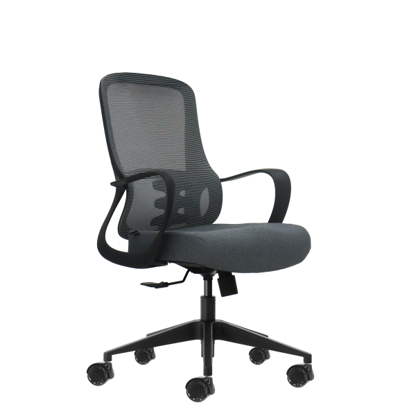 Oqonos Cherg 007 Silla de Oficina Ergonomica con Respaldo de Malla Transpirable, Piston de Gas Clase 4, Soporte Lumbar, Reposabrazos Fijos, Asiento Ergonomico Moldeado y Ruedas de Silicona - Gris con Estructura Negra