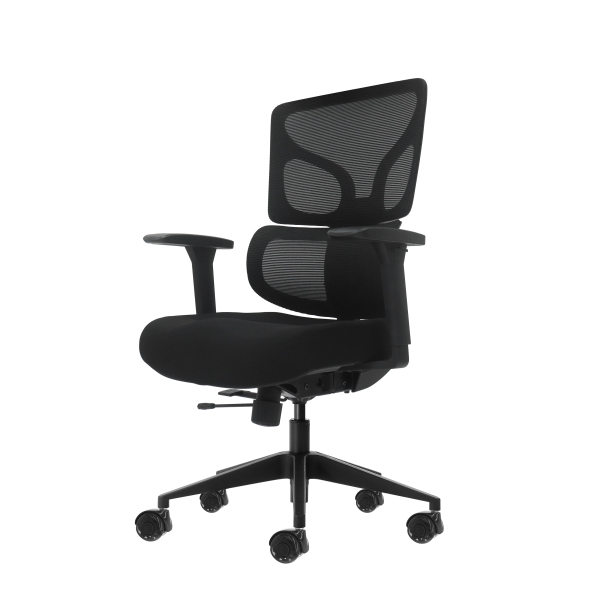 Oqonos Cherg 012 Silla de Oficina Ergonomica con Respaldo y Asiento de Malla Elastica, Reposabrazos 4D, Asiento Deslizable Ergonomico Moldeado y Ruedas de Silicona - Negro