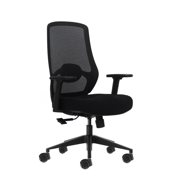 Oqonos Cherg 024 Silla de Oficina Ergonomica con Soporte Lumbar Ajustable en Altura y Profundidad, Reposabrazos 4D, Piston de Gas Clase 4, Asiento Ergonomico Moldeado y Ruedas de Silicona - Negro