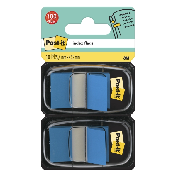 Post-It Index Pack de 2 Dispensadores con 50 Marcadores de Indice Reposicionables - Forma Rectangular - Color Azul